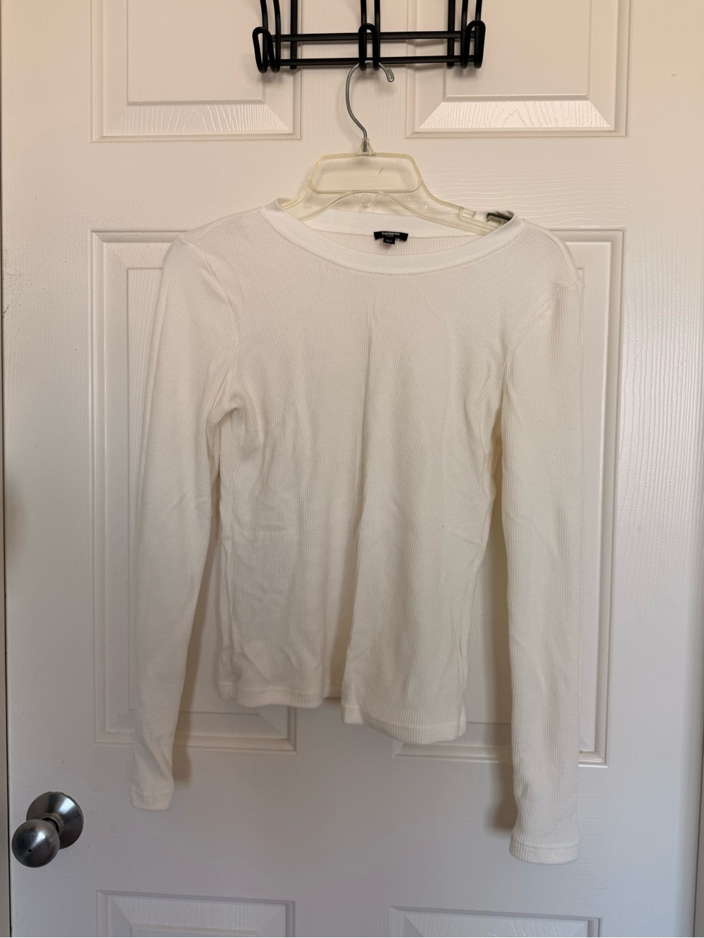 Express White Ribbed Long-Sleeve Tee